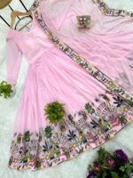 Pink Color Faux Georgette Fabric Embroidery Work Gown