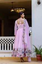 Pink Color Faux Georgette Fabric Embroidery Work Gown