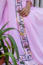 Pink Color Faux Georgette Fabric Embroidery Work Gown