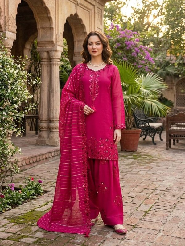Pink Color Mul Chanderi Fabric Sequence Work Farshi Style Palazzo Suit