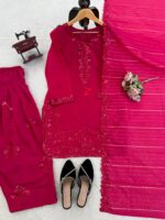 Pink Color Mul Chanderi Fabric Sequence Work Farshi Style Palazzo Suit