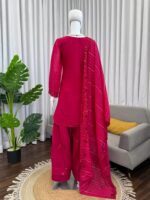 Pink Color Mul Chanderi Fabric Sequence Work Farshi Style Palazzo Suit