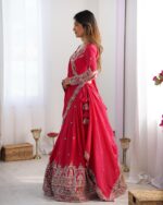 Pink Color Natural Crepe Silk Fabric Thread With Sequence Work Lehenga