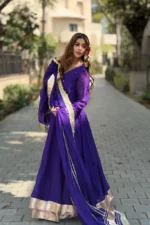 Purple Color Faux Blooming Fabric Sequence Jari Embroidery Work Sharara Suit