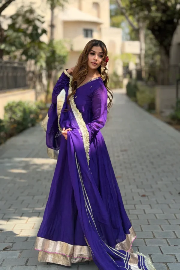 Purple Color Faux Blooming Fabric Sequence Jari Embroidery Work Sharara Suit