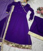 Purple Color Faux Blooming Fabric Sequence Jari Embroidery Work Sharara Suit