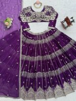 Purple Color Faux Georgette Fabric Sequence Work Lehenga