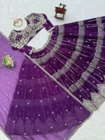 Purple Color Faux Georgette Fabric Sequence Work Lehenga