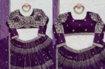 Purple Color Faux Georgette Fabric Sequence Work Lehenga