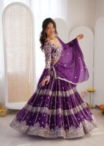 Purple Color Faux Georgette Fabric Sequence Work Lehenga