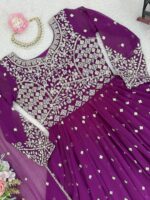 Purple Color Faux Georgette Fabric Thread With Sequence Work Anarkali Suit