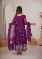 Purple Color Faux Georgette Fabric Thread With Sequence Work Anarkali Suit