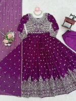 Purple Color Faux Georgette Fabric Thread With Sequence Work Anarkali Suit