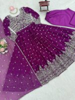 Purple Color Faux Georgette Fabric Thread With Sequence Work Anarkali Suit