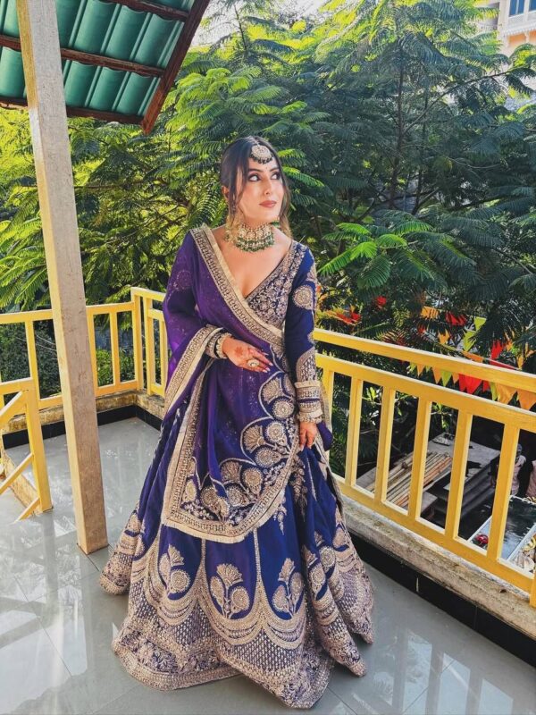 Purple Color Faux Georgette Fabric Thread With Sequence Work Lehenga