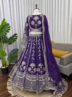 Purple Color Faux Georgette Fabric Thread With Sequence Work Lehenga