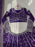 Purple Color Faux Georgette Fabric Thread With Sequence Work Lehenga