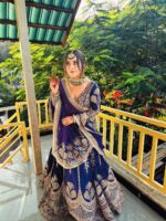 Purple Color Faux Georgette Fabric Thread With Sequence Work Lehenga