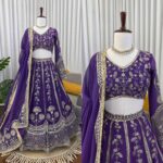 Purple Color Faux Georgette Fabric Thread With Sequence Work Lehenga
