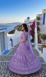 Purple Color Net Fabric Sequence With Jari Work Lehenga