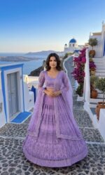 Purple Color Net Fabric Sequence With Jari Work Lehenga