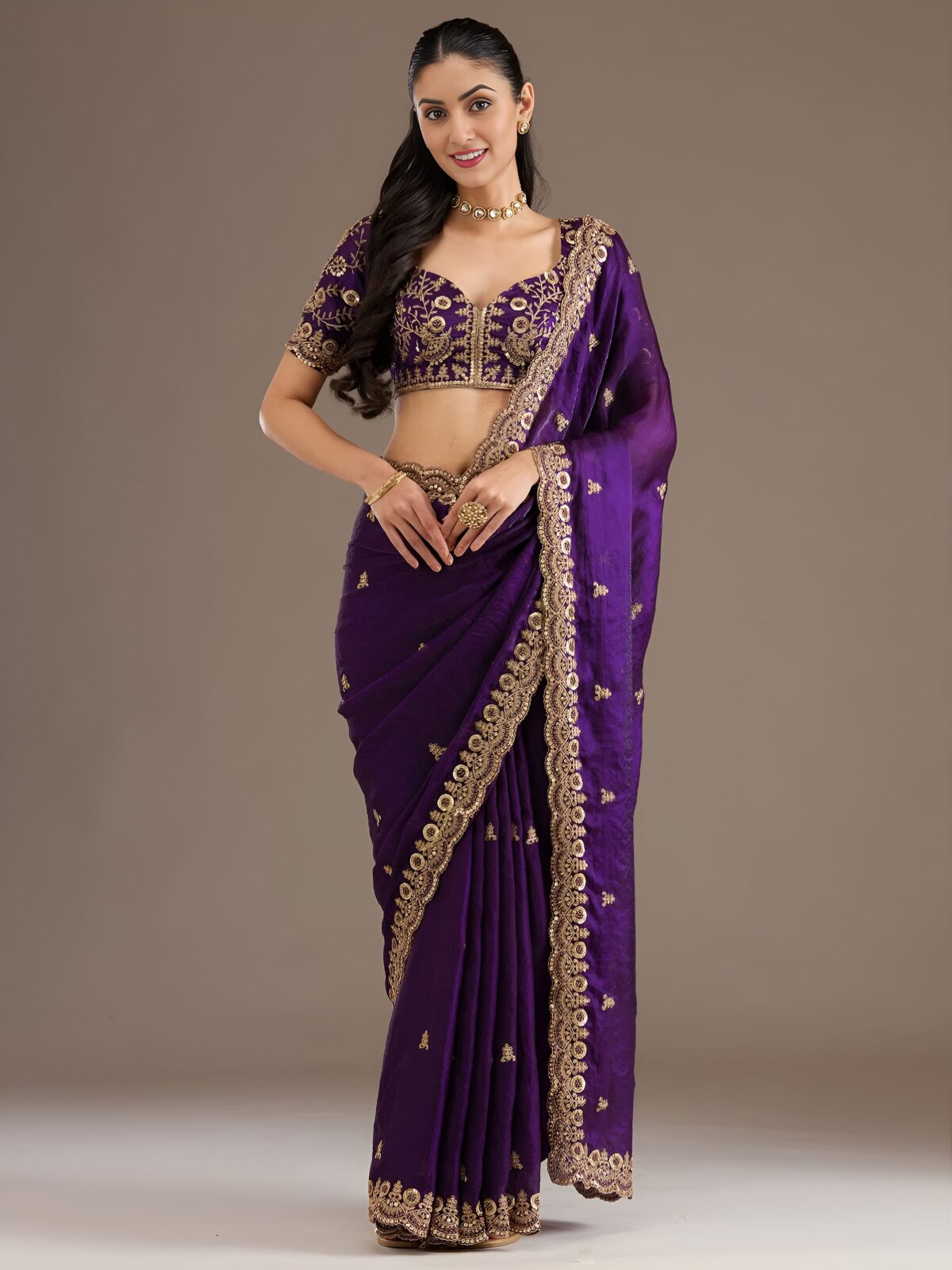 Purple Color Tissue Fabric Multiple Sequence With Jari Embroidery Work Saree
