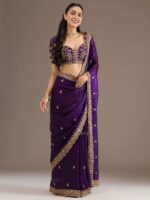 Purple Color Tissue Fabric Multiple Sequence With Jari Embroidery Work Saree
