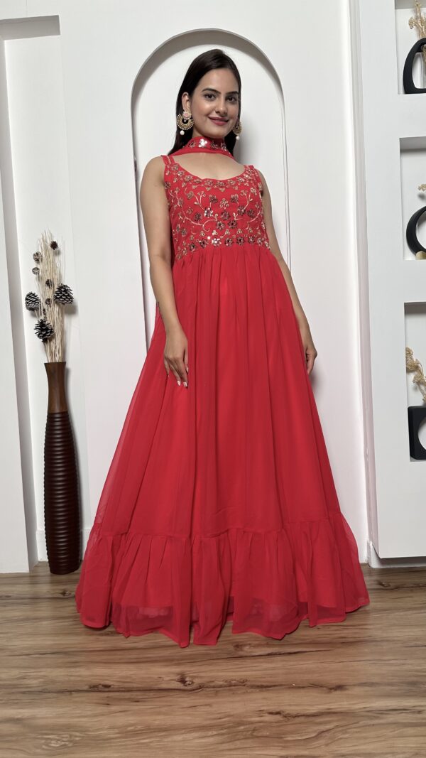 Rani Pink Color Georgette Fabric Sequence With Real Mirror Work Gown