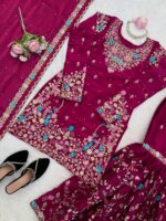 Rani Pink Color Jimmy Choo Fabric Pearl Work Sharara Set
