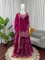 Rani Pink Color Jimmy Choo Fabric Pearl Work Sharara Set