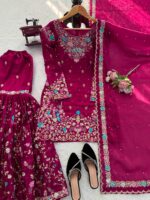 Rani Pink Color Jimmy Choo Fabric Pearl Work Sharara Set