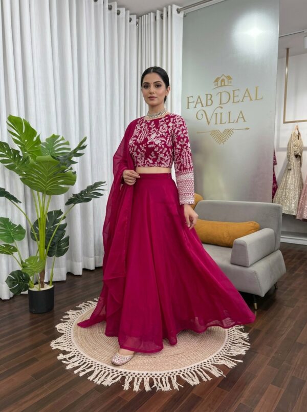 Rani Pink Color Jimmy Choo Silk Fabric Coding With Sequence Work Lehenga