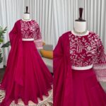 Rani Pink Color Jimmy Choo Silk Fabric Coding With Sequence Work Lehenga