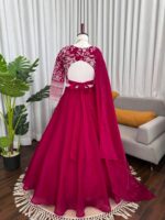 Rani Pink Color Jimmy Choo Silk Fabric Coding With Sequence Work Lehenga