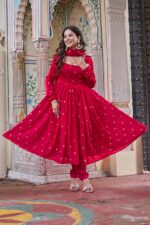 Red Color Fendi Silk Fabric Sequence Work Suit