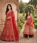 Red Color Malai Satin Fabric Sequence With Coding Work Katrina Kaif Lehenga