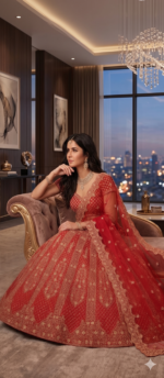 Red Color Malai Satin Fabric Sequence With Coding Work Katrina Kaif Lehenga