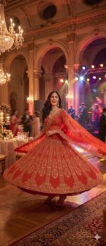 Red Color Malai Satin Fabric Sequence With Coding Work Katrina Kaif Lehenga