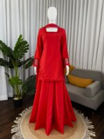 Red Color Natural Crepe Silk Fabric Bead Work Palazzo Suit