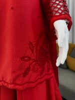 Red Color Natural Crepe Silk Fabric Bead Work Palazzo Suit