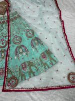 Sea Green Color Slub Silk Fabric Sequence With Foil Mirror Work Lehenga
