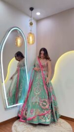 Sea Green Color Slub Silk Fabric Sequence With Foil Mirror Work Lehenga