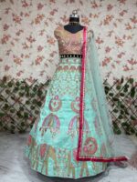 Sea Green Color Slub Silk Fabric Sequence With Foil Mirror Work Lehenga