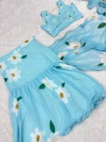 Sky Color Georgette Fabric Print With Picho Work Lehenga Saree