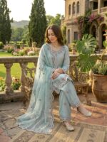 Sky Color Jimmy Choo Silk Fabric Thread Work Palazzo Suit