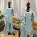 Sky Color Jimmy Choo Silk Fabric Thread Work Palazzo Suit