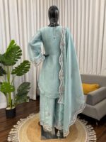 Sky Color Jimmy Choo Silk Fabric Thread Work Palazzo Suit
