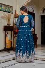 Teal Blue Color Georgette Fabric Sequence Work Gown