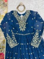 Teal Blue Color Georgette Fabric Sequence Work Gown