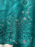 Teal Blue Color Natural Crepe Silk Fabric Thread With Sequence Work Suit